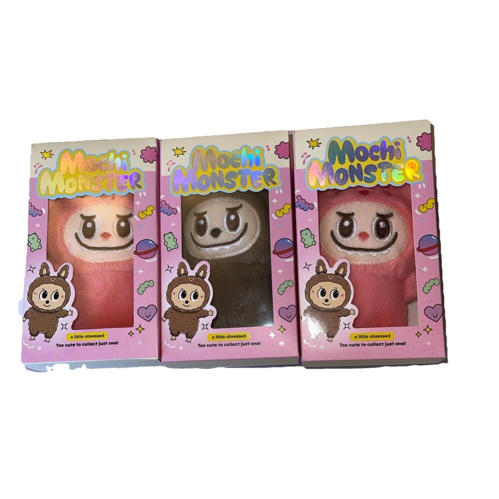 Mochi Monster Mochi Monster Keychains, Set of 3 Plush Collectible Pink/Brown New